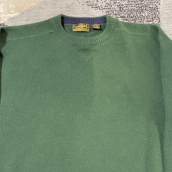 VTG Eddie Bauer Sweater Men Medium Green Cotton Crewneck Knit Pullover Granola - Picture 3 of 10